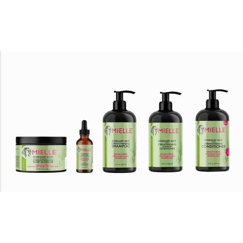 Mielle Organics 5 Pack of Rosemary Mint Shampoo, Conditioner, Rosemary Mint Oil, Mint Leave-In Conditioner, Rosemary Mint Hair Masque for Stronger Healthier Hair Growth