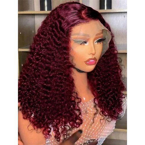 Burgundy,maroon,99j ,20inch double drawn full frontal lace human hair wig ,water wave curls,jerry curls,pixie curls