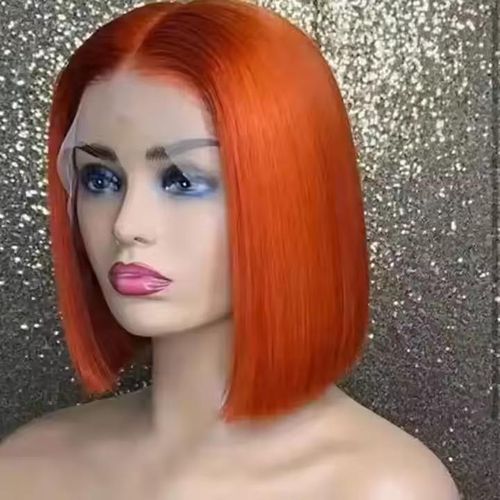 Flossy Ginger Orange Bob Lace Front Wigs Human Hair Pre Plucked With Baby Hair 13x4 HD Lace Frontal Ginger Bob Human Hair Wigs For Black Women 150% Density Brazilian Virgin Hair Short Straight Orange Wig 10 Inch