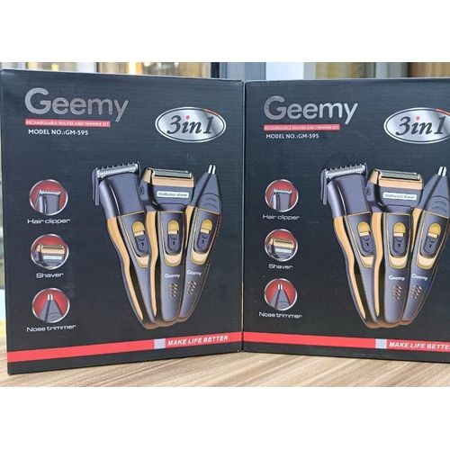Geemy 3-in-1 Rechargeable Shaver & Trimmer Set – Hair Clipper, Foil Shaver & Nose Trimmer (Model GM-595)