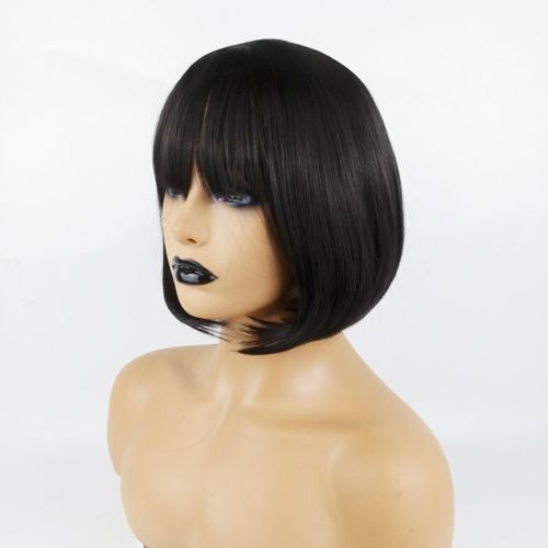 Ladies Shoulder Length Black Wigs Bob Hair Extensions With Fringe
