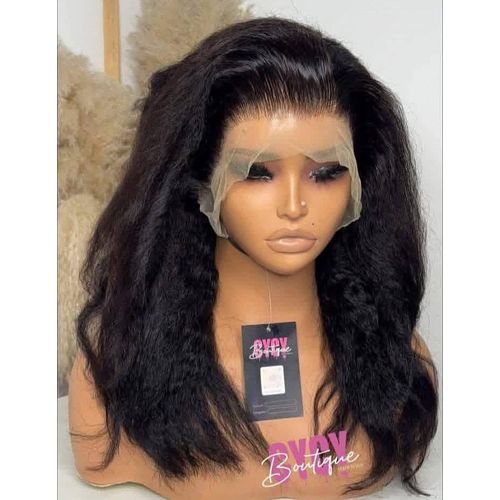 kinky straight pure human hair frontal wig 18"