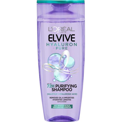 L'Oréal Elvive Hyaluron Pure 72H Purifying Shampoo, with Salicylic + Hyaluronic Acid, Removes Oil & Impurities, Hydrates Lenghts, Suitable for Oily Roots & Dehydrated Lenghts - 400ml