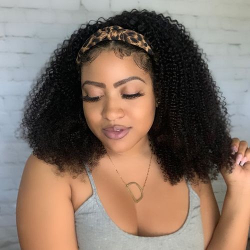 Short Puffy Curly Black Headband Wig