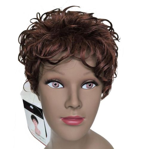 Fashion Idol Human STYLE ICON Nature Hair Wig Pixie Cut Curl Nature WIg Brown Color 33 MOVIE STAR Made-Machine Wig Human Nature Hair Wig For Women