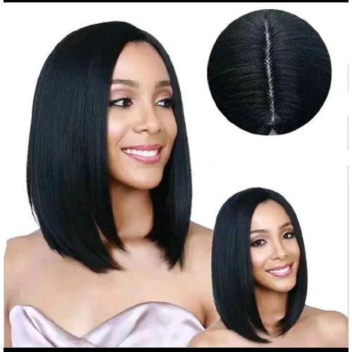 Premium Black Hair Wig Even Ladies Straight Short Bob Synthetic Wig