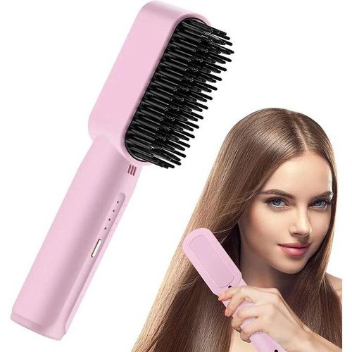 Rechargeable Portable Cordless Hair Straightener Brush.