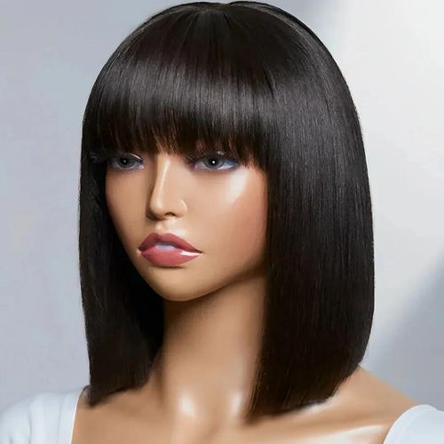 Fashion Idol Bob Wig With Bang STYLE ICON Human Nature Hair Wig BOB ASHA 10" Black Color Y1B Pixied Cut Made-Machine Wig Human Nature Hair Wig For Women
