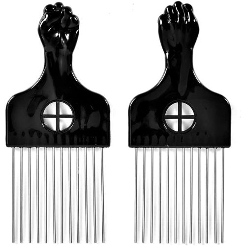 2 Pack Metal Hair Pick for Afro Hair, Hair Pick Afro Comb for Curly Hair, Afro Picks for Women/Men Hair Styling Hairdressing Tool (Black)
