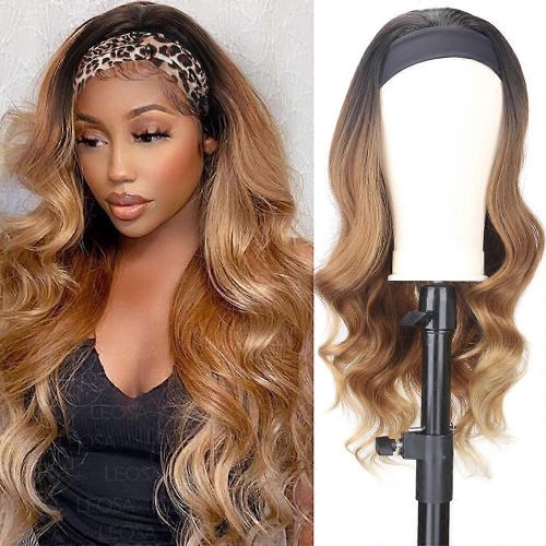 Fashion Semi Human hair 22 inches bodywave headbandwig__2/30