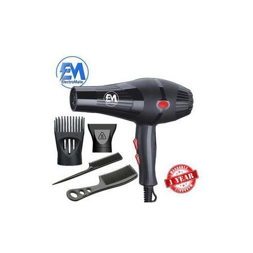 ElectroMate EM 2200w Professional Hair Dryer Blow-dry, With 3 Speed & 2 Temperature Settings, For Personal Use Black