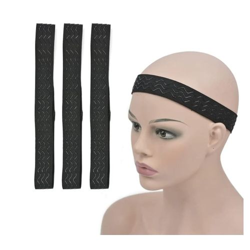 3 Pcs Non-Slip Adjustable Elastic Band Wavy Silicone Wig Band with Removable Hooks for Fixed Wigs (Width 1.2 Inch/3.0 cm)