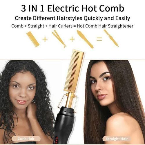 Portable 3IN1 GOLD Electric Hair Straightener Heating Hot Comb