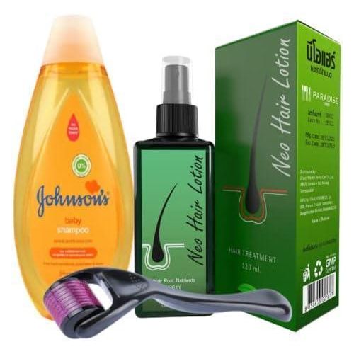 Johnson & Johnson Shampoo 500mL, Hair Lotion Herbs -100% Natural Hair Growth Treatment-120mL + Free Derma Roller.
