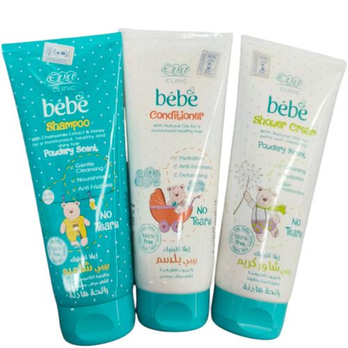 Bebe Powdery Scent Shampoo + Eva Clinic Conditioner +Powdery Scent Shower Cream bc