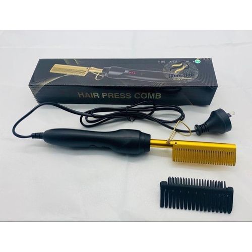 Golden Comb Electric Heat Hair Straightener 2-in-1 Flat Iron for Smooth, Shiny, Frizz-Free Hair, Salon-Quality Styling Tool with Fast Heating, Adjustable Temperature, Travel-Friendly Design