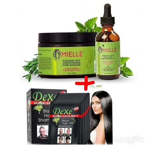 Mielle Organics Mielle Rosemary Mint Hair Combo (Masque + Oil) with A Free Gift of 10Pack Black Shampoo