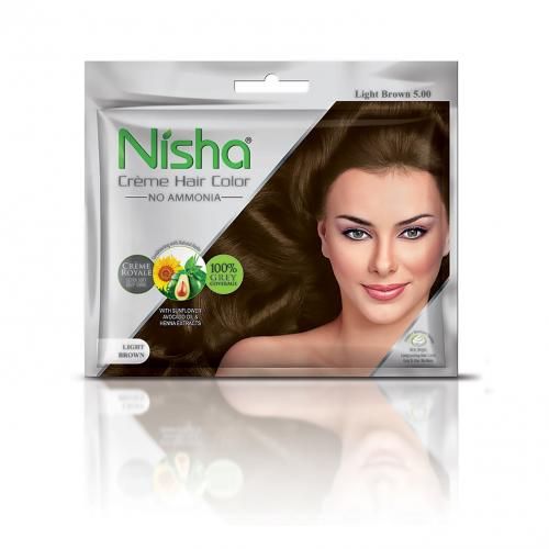Nisha Crème Hair Color 5 Light Brown, (20gm + 20ml)