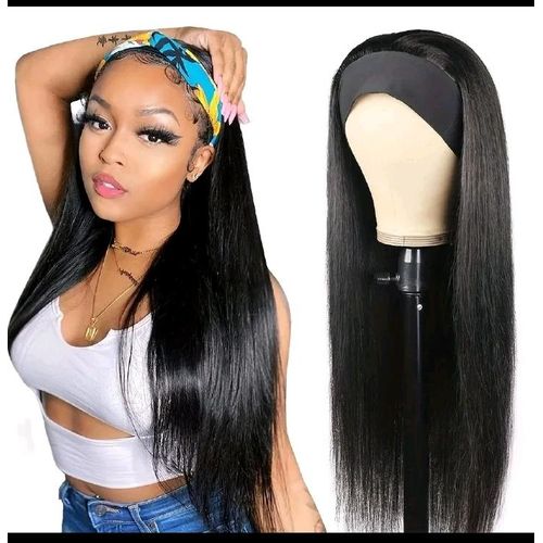 Premium Black 24" Soft And Shiny Synthetic Long Straight Wig With Headband