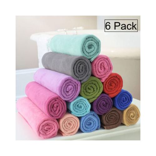 6pc Salon Size Towels Mixed Color 100% Cotton