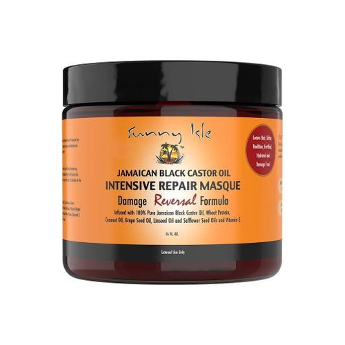 Sunny Isle Intensive Repair Masque, deep-penetrating treatment with a potent blend of natural ingredients, and infused with Jamaican Black Castor Oil to hydrate and nourish your scalp