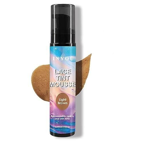 Lace Tint Mousse for Melting Lace Wig Grids, Tinting Foam,Lace Tint Hair Mousse for Lace Hair Wig and All Hair Types Matching Skin Tone 3.4oz/100ml (Light Brown)