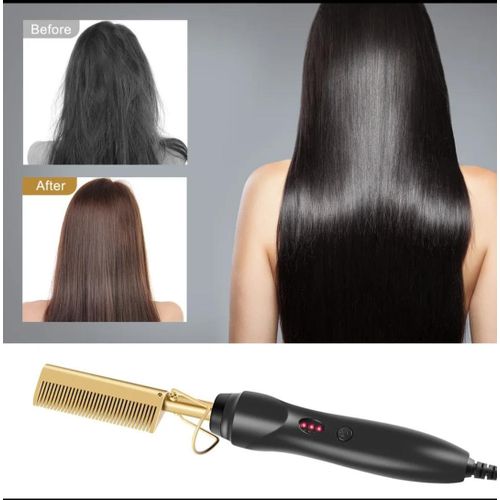 Gold ceramic professional hot press comb,Electric Straightening Comb, Hot Press Comb, Gold Hot Comb, Ceramic Heating Hair Straightener Brush, Hair Straightening Iron Comb, Thermal Straightening Comb.