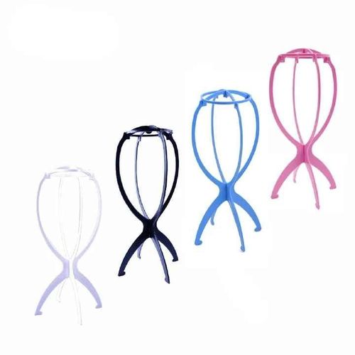 5PC Four Colors Wig Stands Plastic Hat Display Wig Head Holders 17x34Cm Mannequin Head/Stand Portable Folding Wig Stand (All PINK)