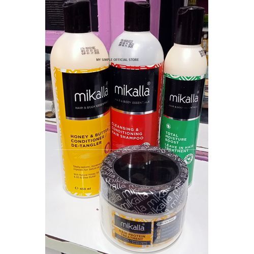 Mikalla Shampoo+Conditioner+LeaveIn+Hair Protein Treatment+ Free Shower Cap