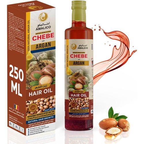 AMALICO Argan Oil for Hair Growth with Chebe Powder - (250 ML) Moisturizing hair Growth oil with Argan Oil from Morocco and Chebe Powder for Hair Growth - Hair Oil for Scalp Skin and Hair Ends