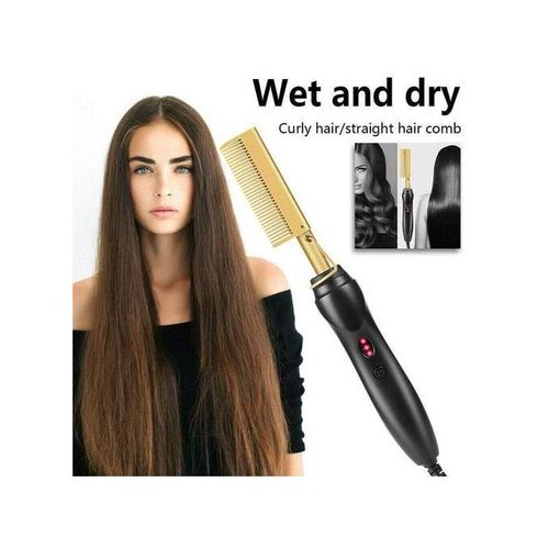 2 In 1 Electric Hot Comb Hair Straighter/Curler Flat Iron
