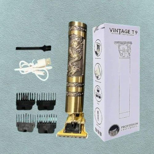 Vintage T9 Cordless Professional USB Rechargeable Golden Dragon Metal Rechargeable Electric Hair Beard Clipper Trimmer Machine