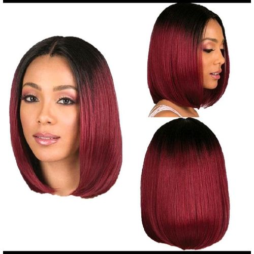 Premium Quality Red Wine Short Straight Hair Wig With Black Gradient