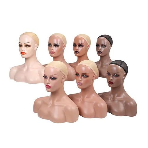 Dummy African American Eyelid Female Mannequin PVC Head With Shoulders for Wig Display