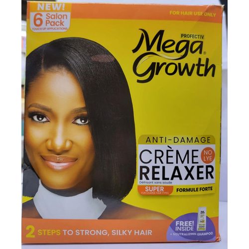 Mega Growth Anti-Damage No-Lye Relaxer, Super 6 Touch-up-salon Pack.