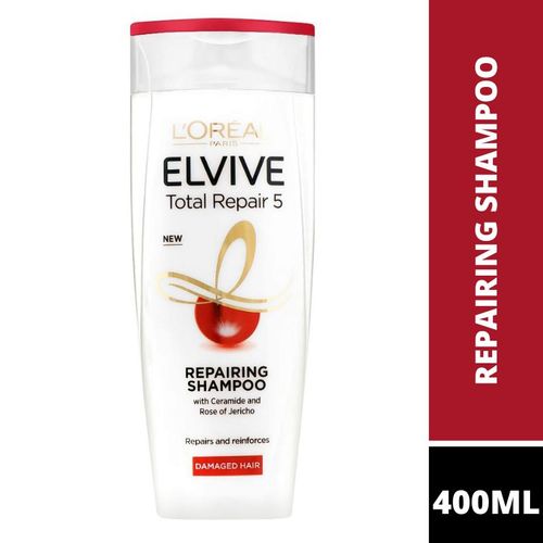 L'Oréal Elvive Total Repair 5 Repairing Shampoo, with 2% Repair Concentrate with Keratin, Repaird & Reinforces Fibre Strength, Suitable for Damaged Hair- 400ml