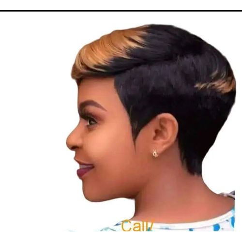 Human hair short pixie wig_black/brown