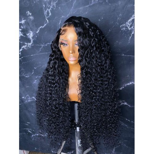 Synthetic high fibre blend semi human water wave curls wig