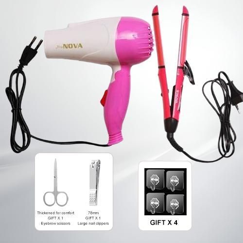 Kingnote 2 In 1 Hair Straightener And Curler With Hand Dryer - Pink+ Free Professional Hair Dryer