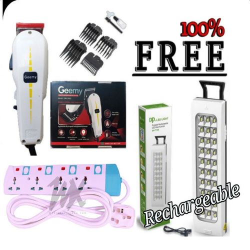 Geemy Hair Shaving & Beard Trimming Machine + Free 4 Way Extension & Rechargeable Emergency Lamp