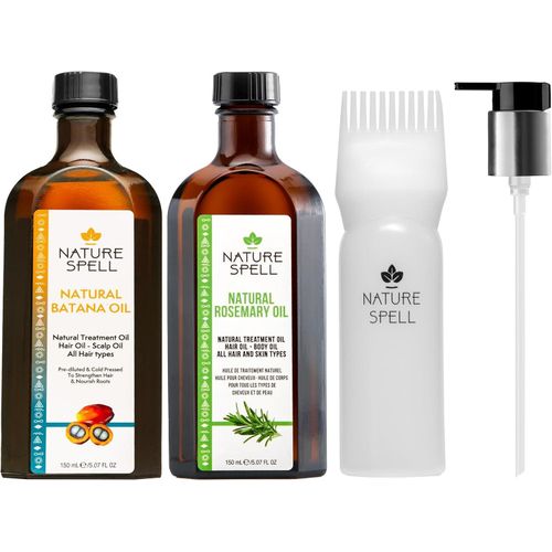 NATURE SPELL Hair Growth Duo with Rosemary & Batana Oils, Pre-Diluted Oil Set to Stimulate Growth & Strengthen Dry Strands, with Applicator & Pump, For All Hair Types