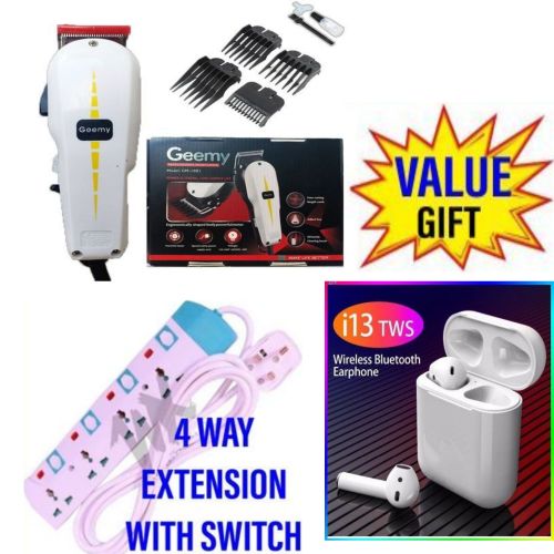 Geemy Shaving Machine-Kinyozi & 4 Way Extension + I13 Airpods