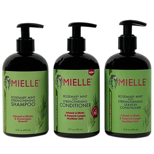 Mielle Organics Rosemary Mint-Biotin Infused-Encourages Growth, Stronger and Healthier Hair and Styling Bundle-Shampoo, Conditioner & Leave-in Conditioner Set 3 PCS( Plus Free Derma Roller & Head Scalp Massager Shampoo BRUSH)