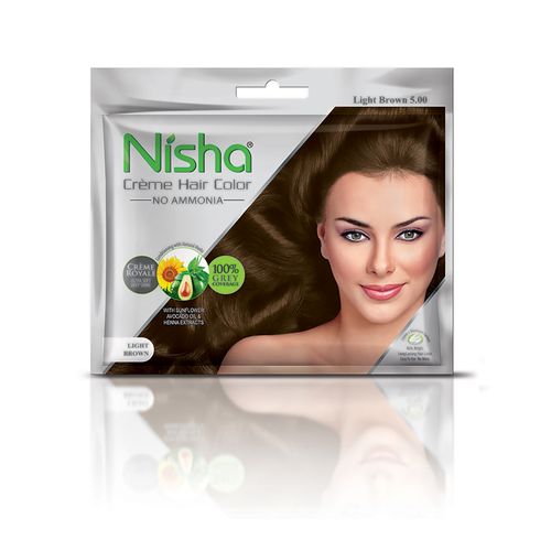 Nisha Crème Hair Color 5.0 Light Brown 20gm+ 20ml (Pack Of 8)
