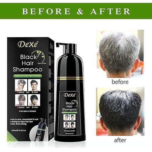 Dexe Black Shampoo Hair Dye- 400ml- Instant Black Hair Color for Men Women/ Black Hair Color/ Simple to Use/ Long Lasting- Fast Acting/ Natural Ingredients