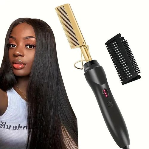 New Hair Straighter Electric Hot Comb Hair Curler 2 In 1 Flat Iron for Natural Hair & Wigs Hair Hot Comb