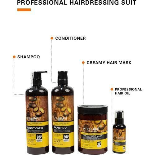Moroccan Argan Oil 4 in 1 Shampoo, Conditioner And Hair Mask & Serum Set, Perfect For Damaged, Dry, Curly, Frizzy Hair - Thickening Formula For Fine/Thin Hair, Safe For Color And Keratin Treated Hair