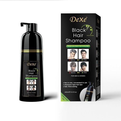 Dexe 400ML BLACK HAIR DYE SHAMPOO- 2 IN ONE+ FREE GLOVES