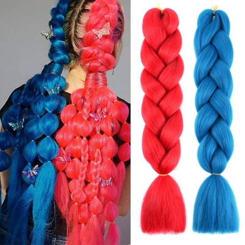 2pcs Red& Blue OBraiding Hair, 60cm Braids for Women & Girls