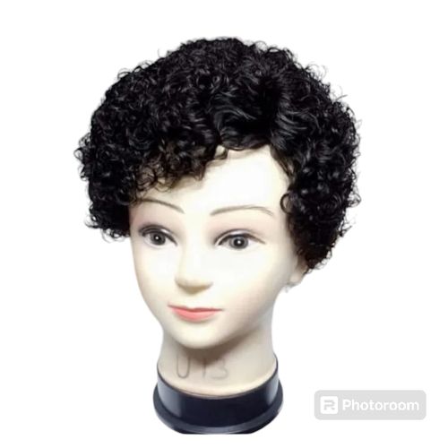 Short semi human curly wig